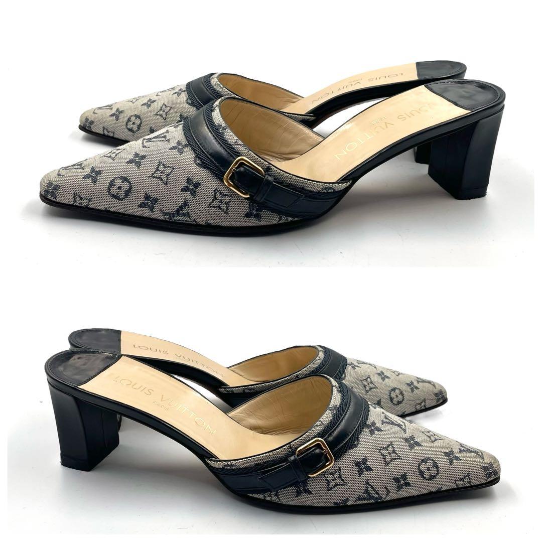 《超美品》ルイヴィトン サンダル ミュール モノグラムミニ キャンバス グレー