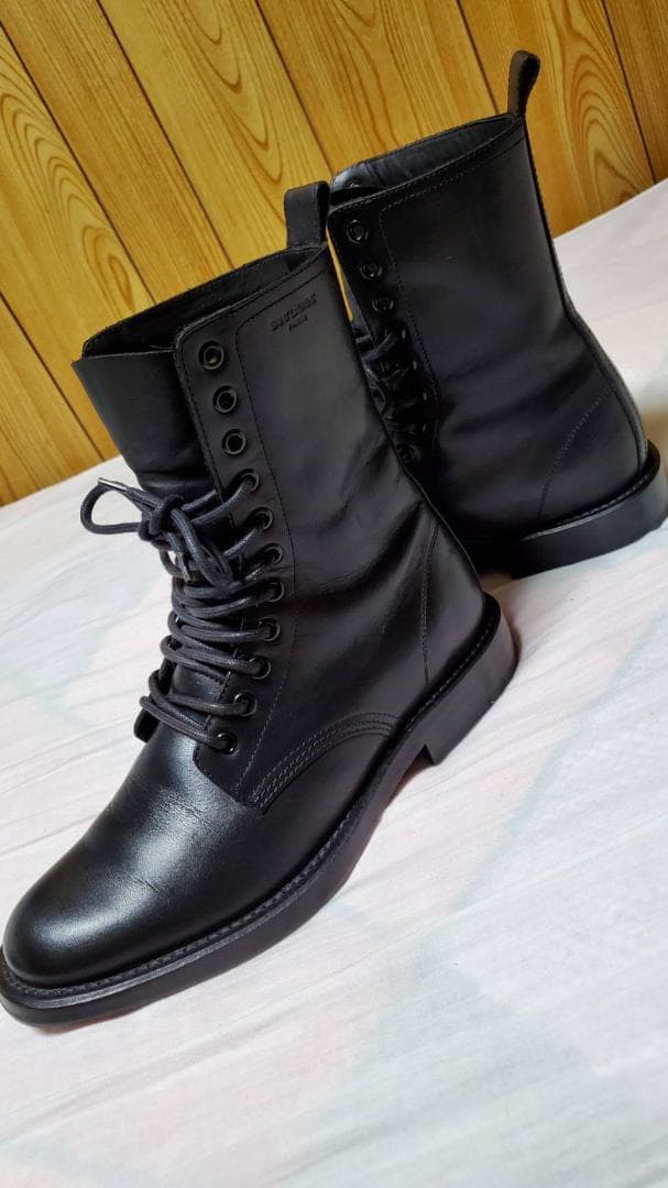 正規美 サンローランパリ レースアップブーツ 黒 39/ 24.5~25 YSL