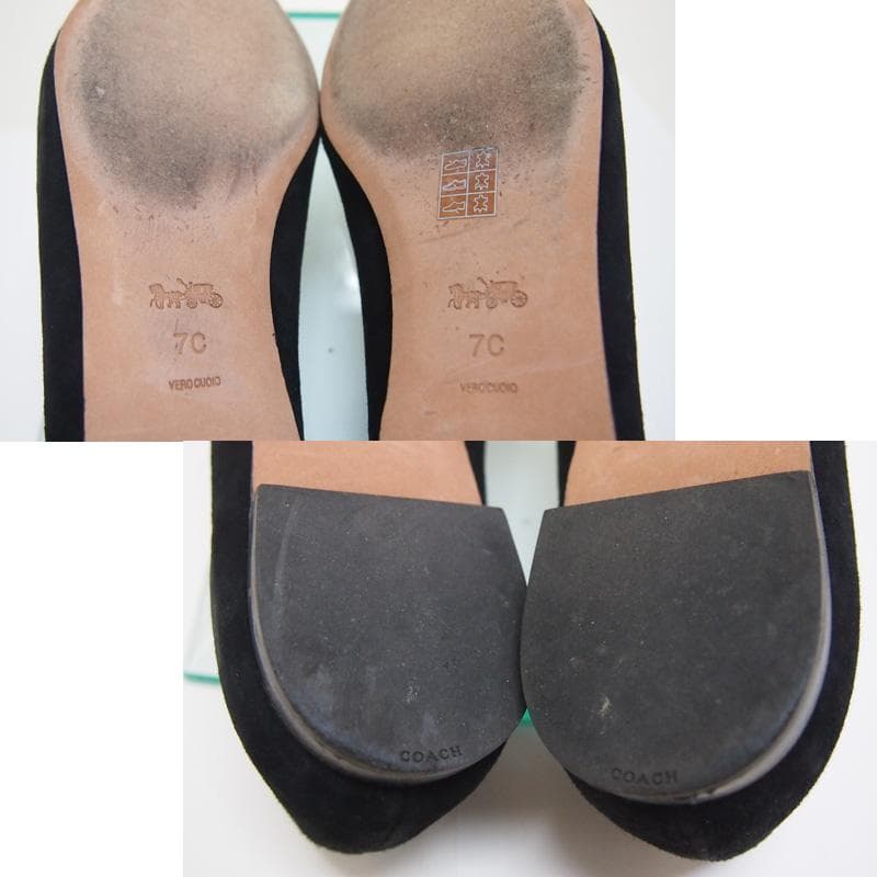 COACH ブラック フラットシューズ　レザーハトメ飾り（7Ｃ）24.0cm