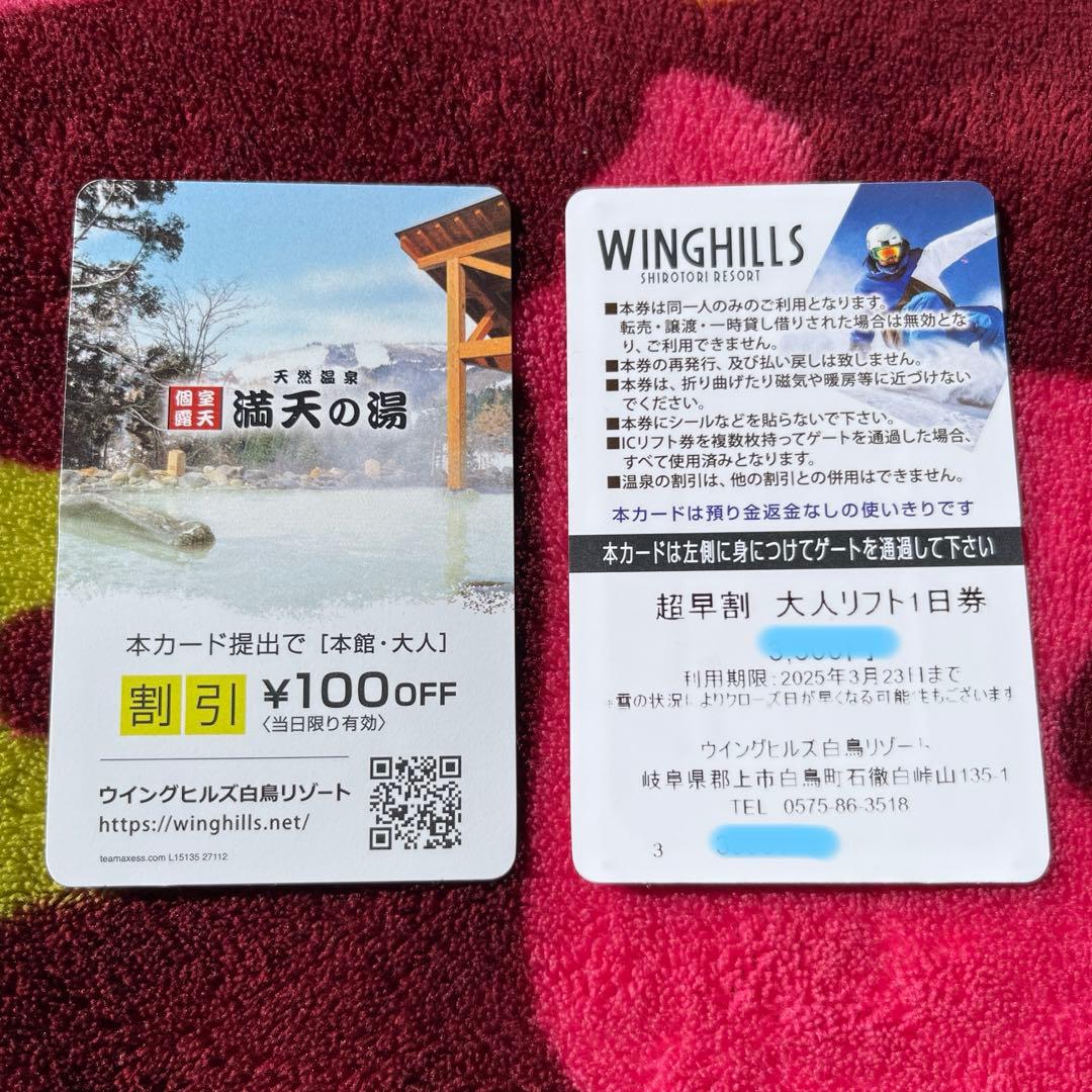 ウィングヒルズ白鳥リゾート全日リフト1日券 2025年3月末日まで(4枚