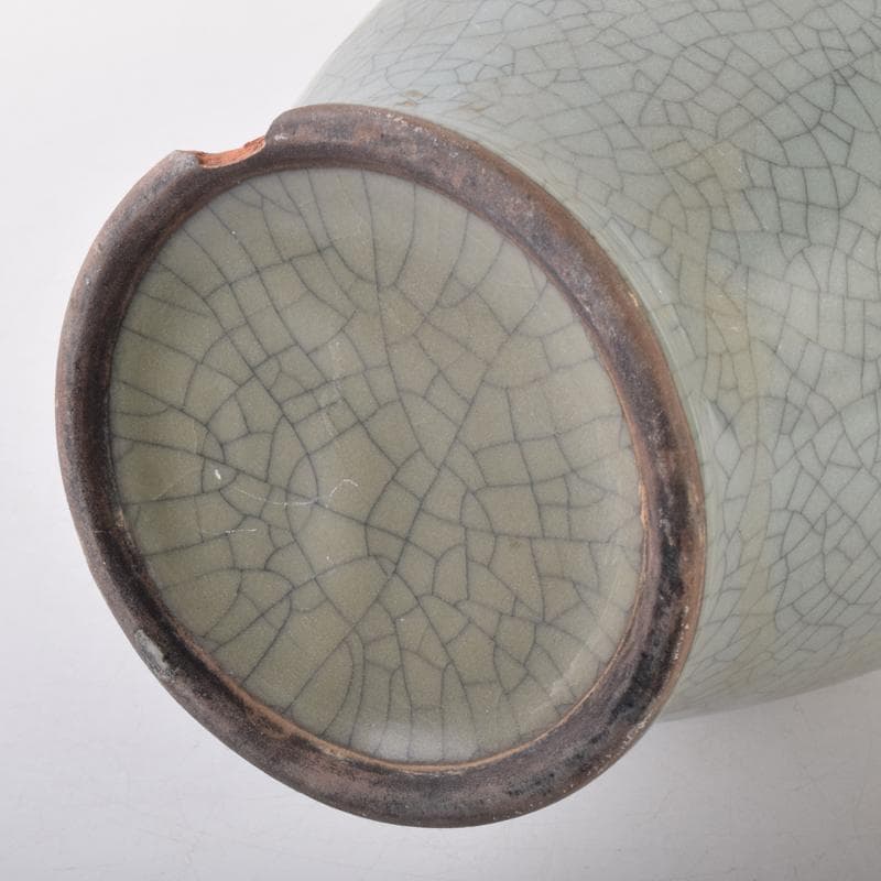 中国 南宋 官窯 青磁 金糸鉄線 貫耳双耳瓶 C 7058A