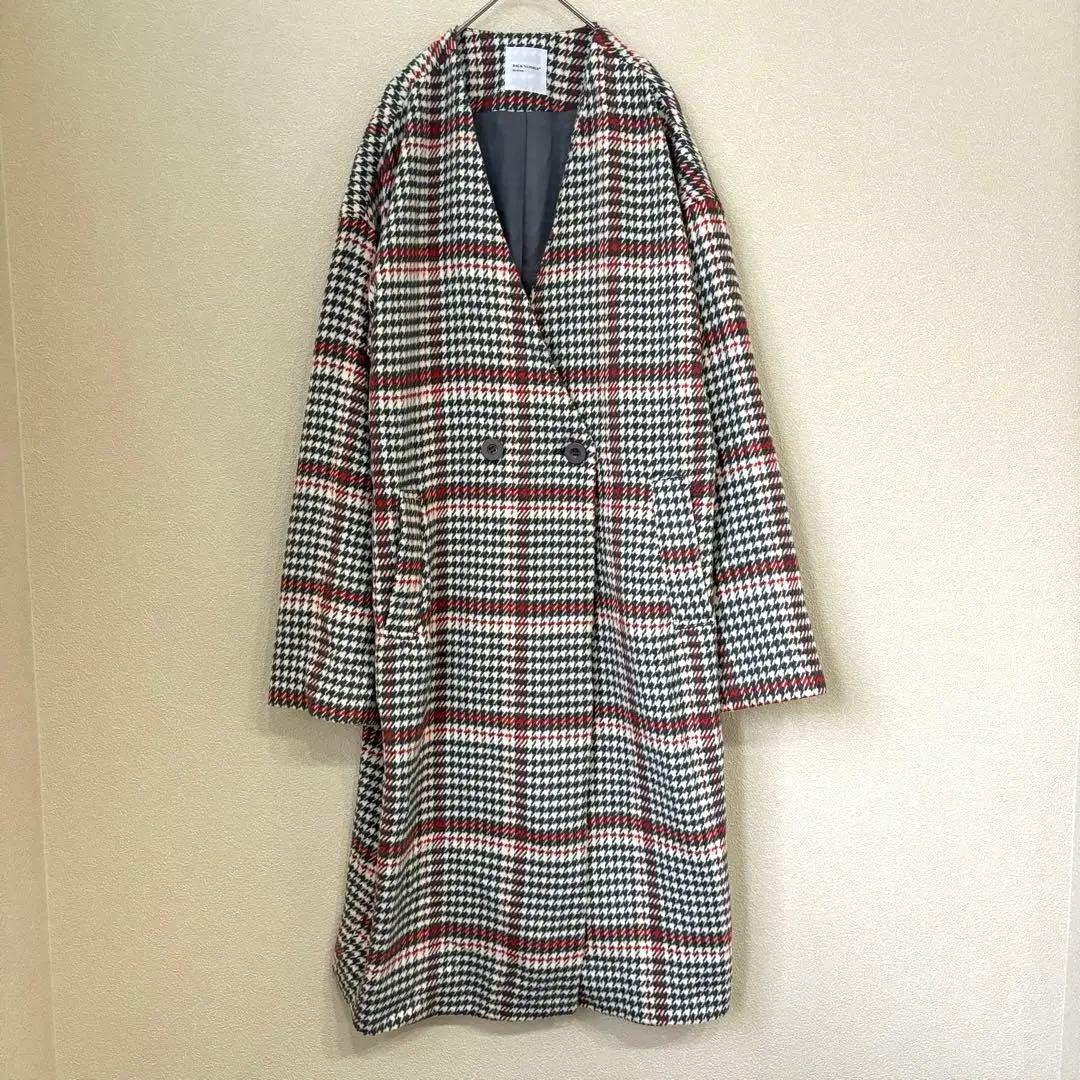 バックナンバー】 千鳥格子 ノーカラー ロングコート M - メルカリ