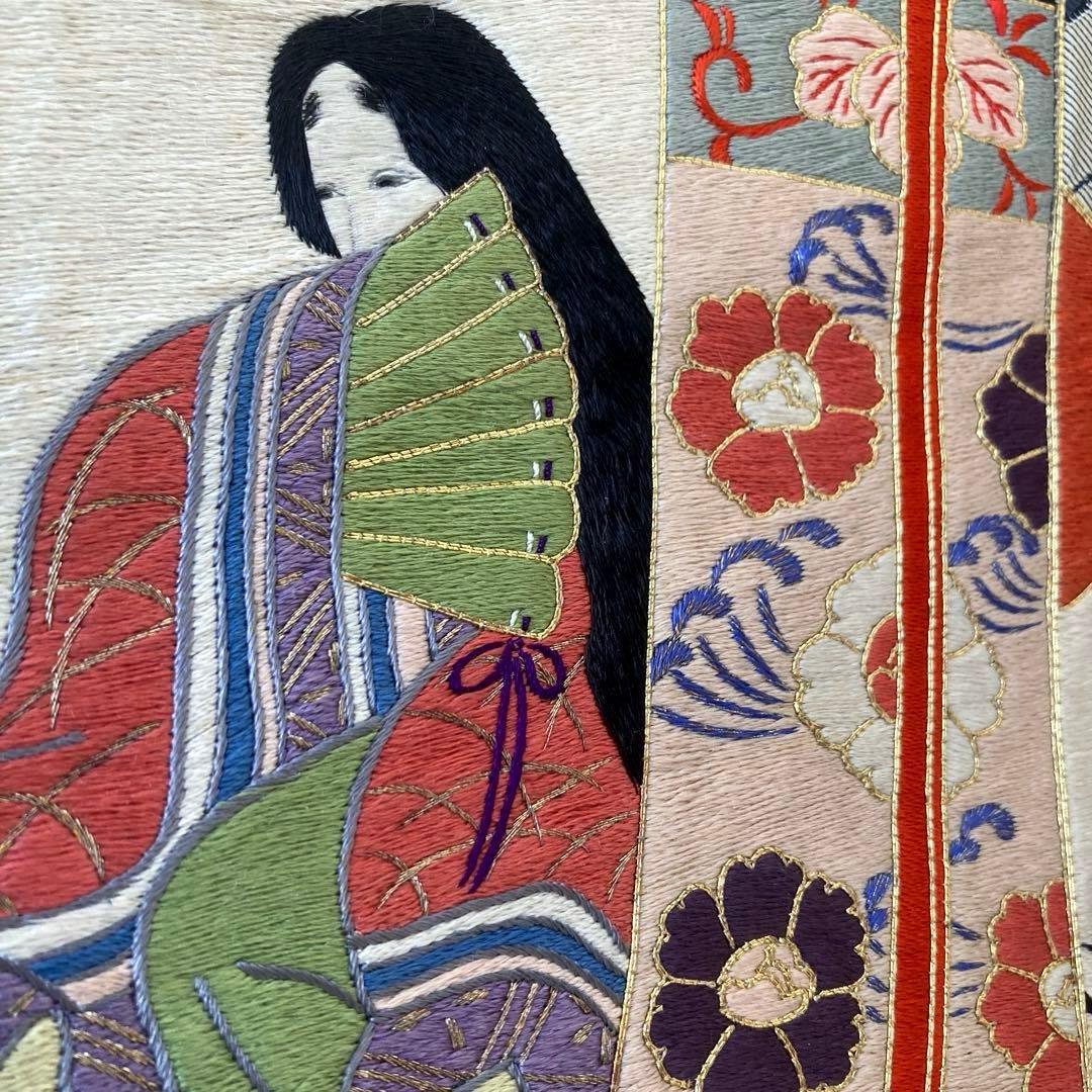 アンティーク名古屋帯　百人一首の刺繍　グレー　大正　正絹　N6-25 正絹名古屋帯 /蝶レース（グレー） SAK-ONS161114b | さく研究所