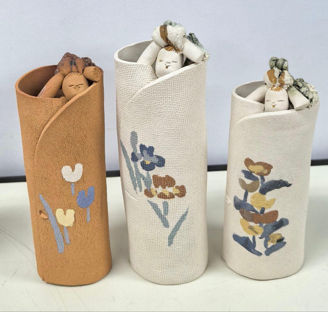 片桐信作　芽 　土人形　名古屋人形作家　片桐　信　人間国宝　堀柳女師事