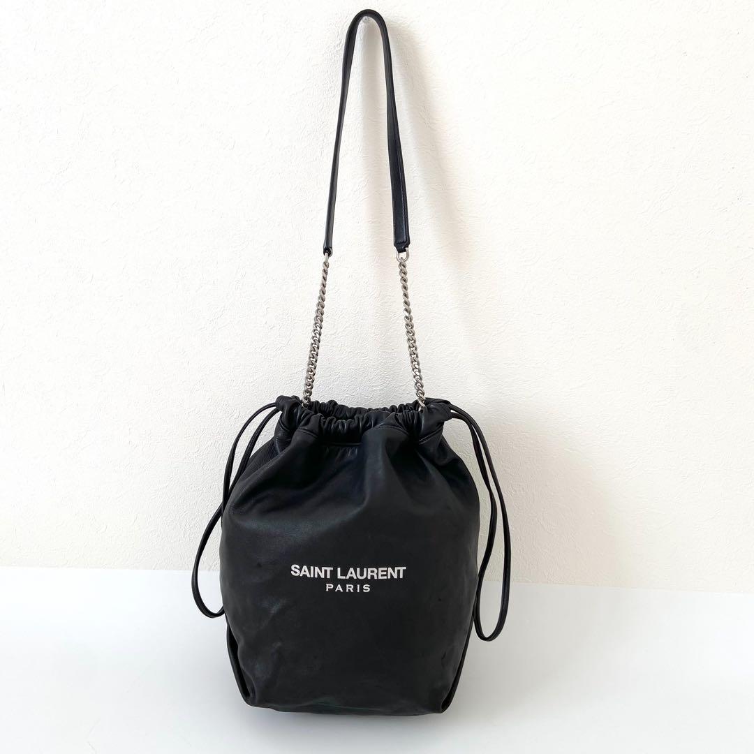 希少 大容量 サンローラン テディ ショルダーバッグ チェーン 巾着