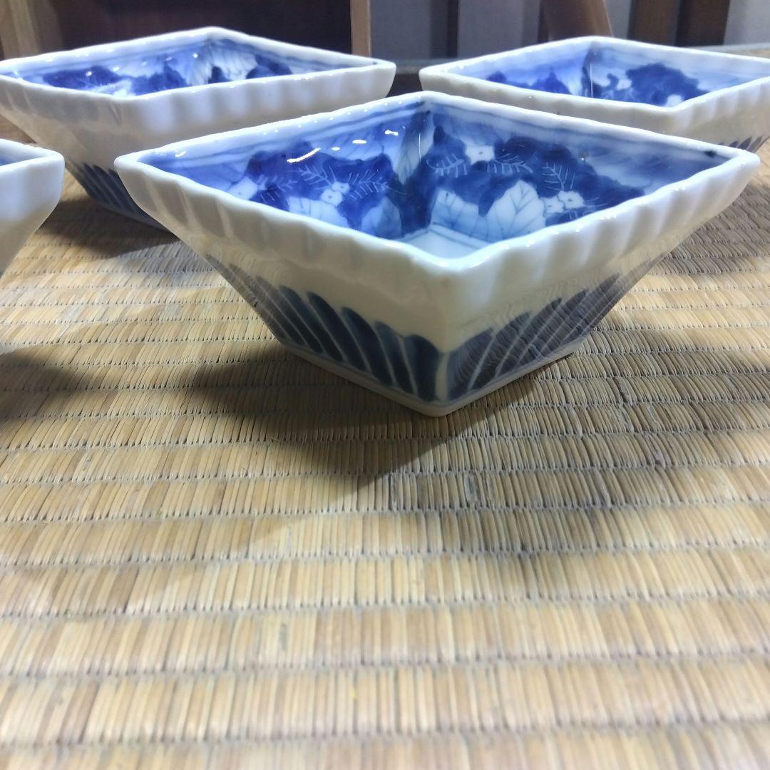 古伊万里 染付輪花菱形向付5客 お店使い 会席 美品 箱入 - メルカリ