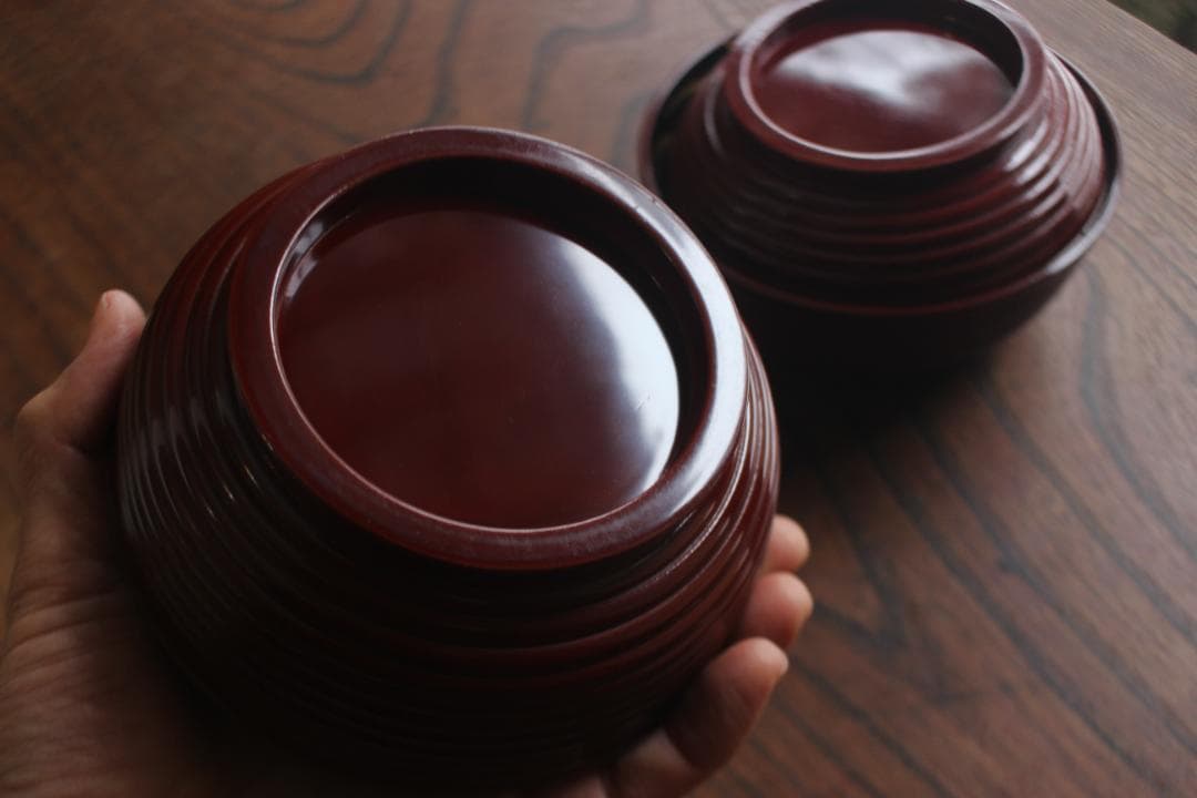 デッドストック！深みある糸目紅溜塗に極上稲穂福来雀蒔絵のお椀2