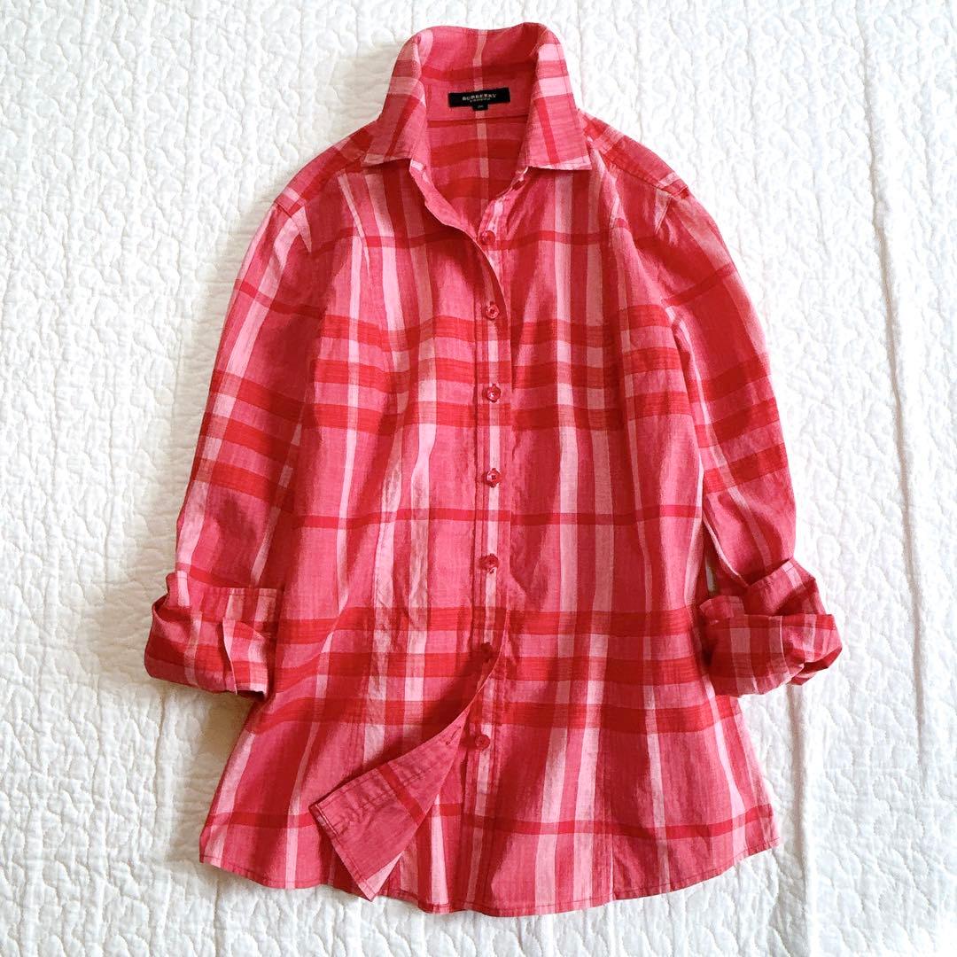 美品✨ バーバリーロンドン メガチェック シャツ ブラウス 洗える 赤 38 新品同様 BURBERRY LONDON バーバリー ロンドン ノバチェックシャツ