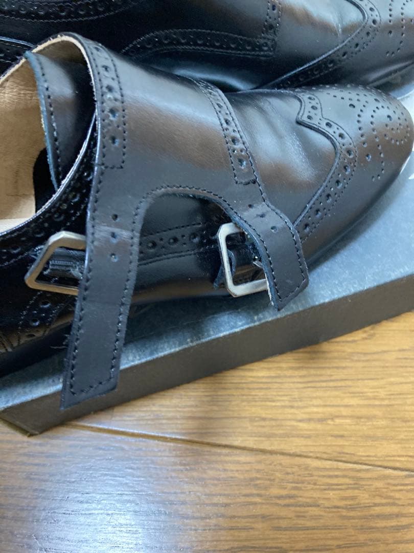 BONTRE ダブルモンクストラップウイングチップ メダリオンシューズ黒本