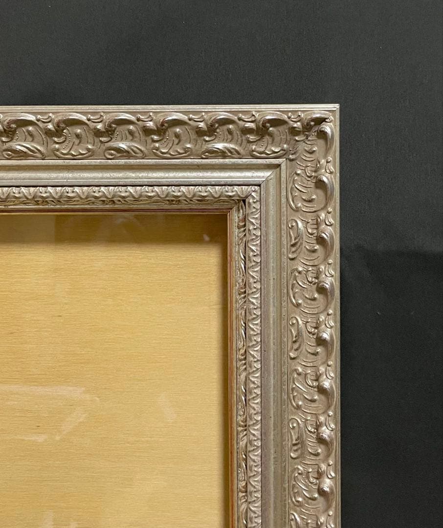 油彩額縁 P15 オーダー額縁 シルバー装飾 アンティーク調 木製