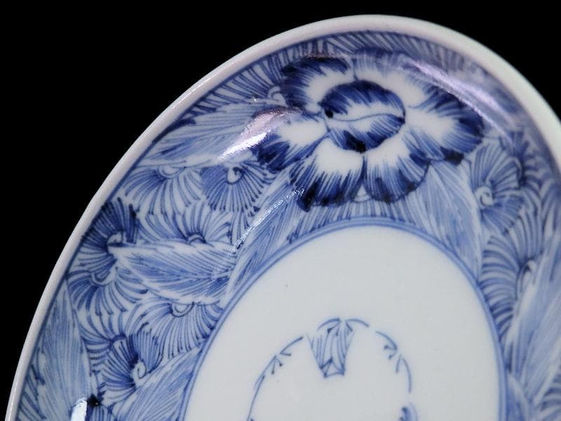 古伊万里 染付 線描き 草花紋の図 3寸半 手塩皿 2枚 E770AS-