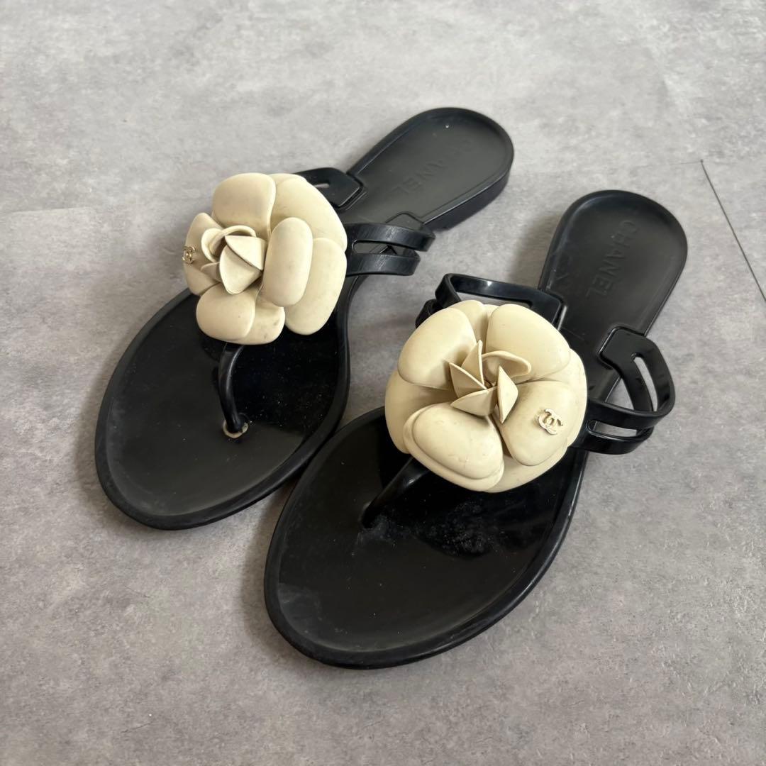 美品❗️】CHANEL シャネル カメリア トングサンダル サンダル 37