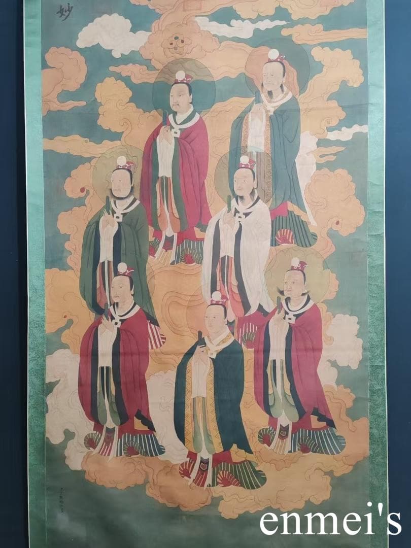 中国古美術・純手描き大六尺中堂神仙图・人物画・丁観鵬印款・書道