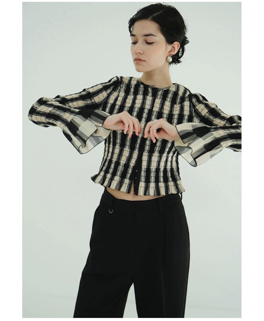 CLANE クラネ/SHIRRING DESIGN BLOUSE チェック柄 - メルカリ