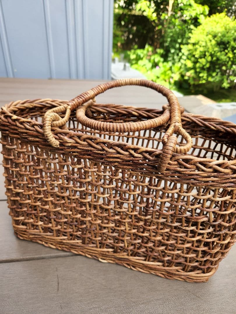 〈完売品〉あけびかご かごバッグ 透かし編み かごや 1点もの あけび籠(国産/透かし編み/中サイズ/リネン巾着・ポケット