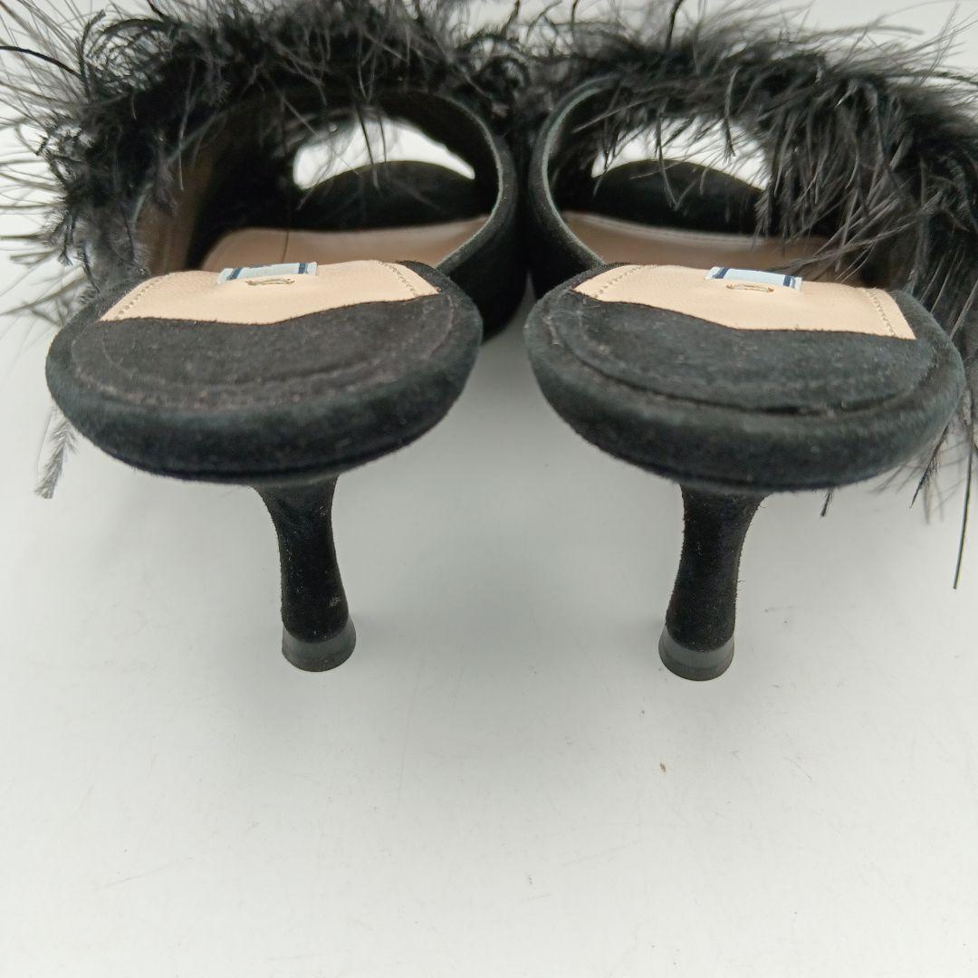 M613B プラダ フェザーファー ミュール 35 約22.5cm ブラック - メルカリ