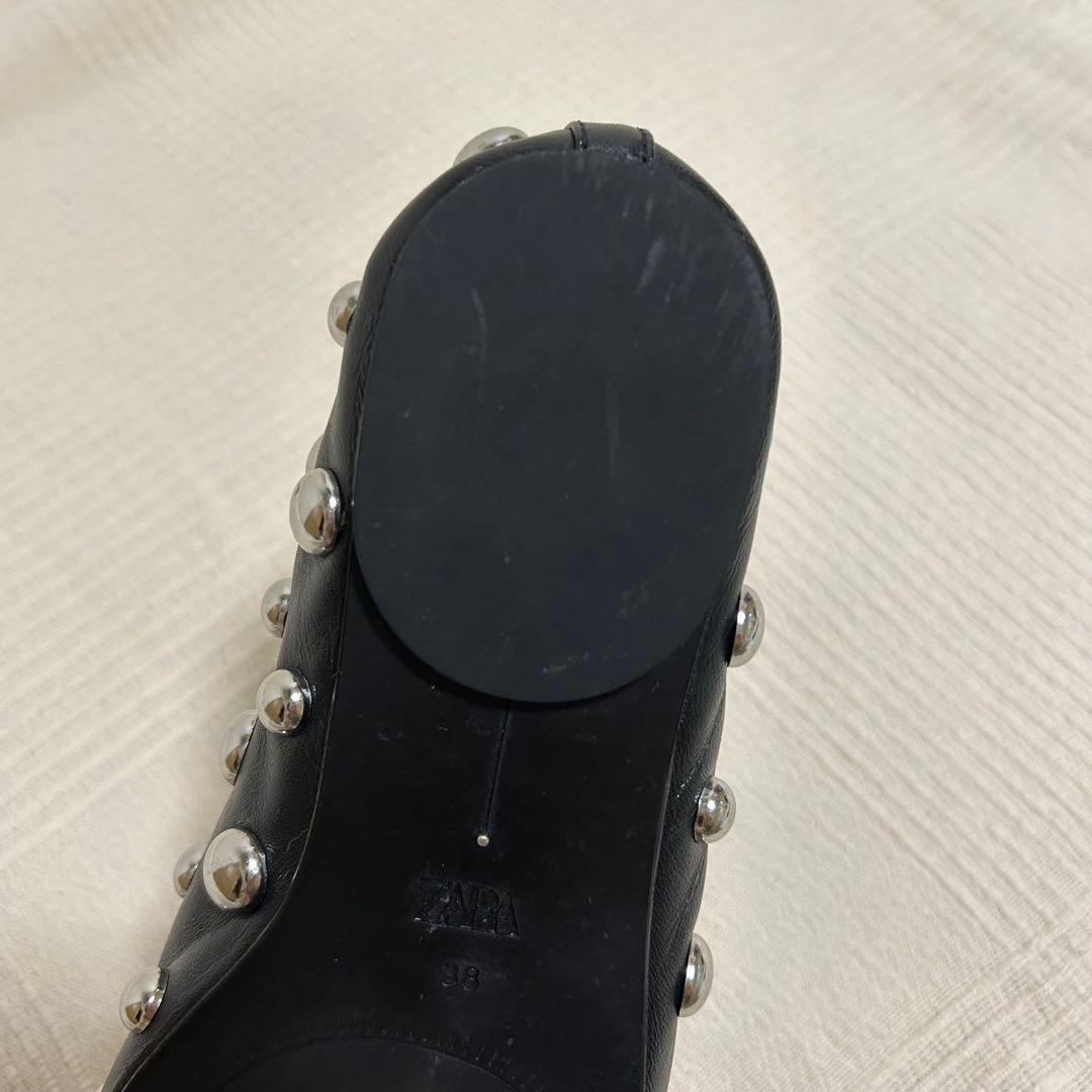 ZARA ザラ スタッズ付きレザーバレリーナシューズ 38 (24.6cm)