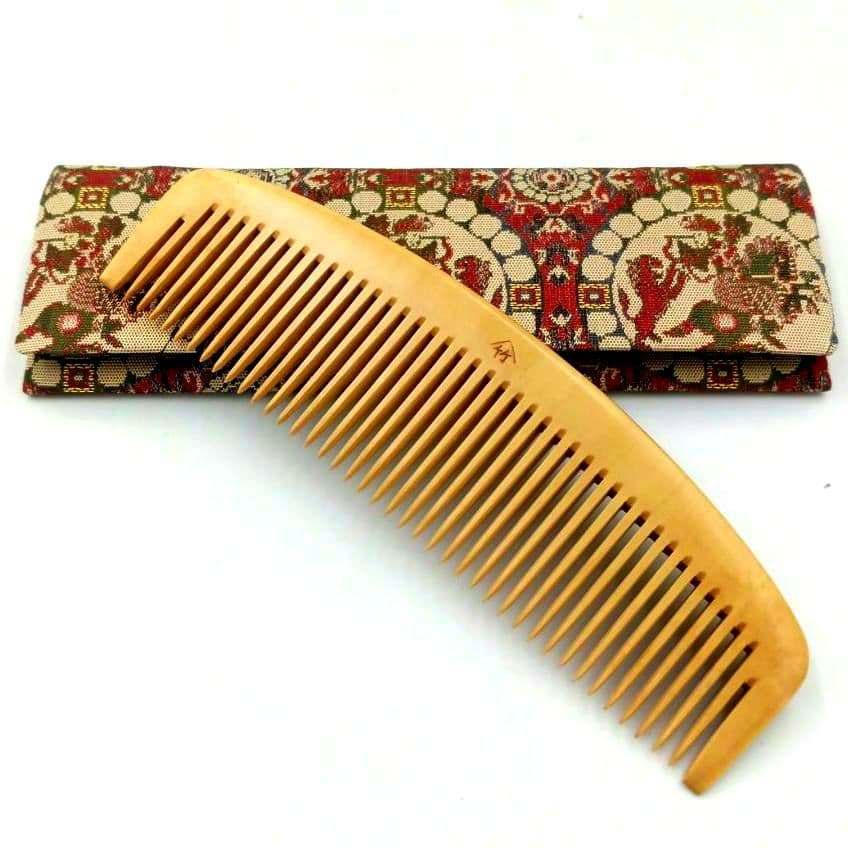 十三や工房 薩摩つげ とき櫛 つげ櫛 四寸 龍村美術織物 獅子狩文錦 ケース ギフト包装対応 京都 十三や工房 薩摩つげ とき櫛 四寸 荒歯