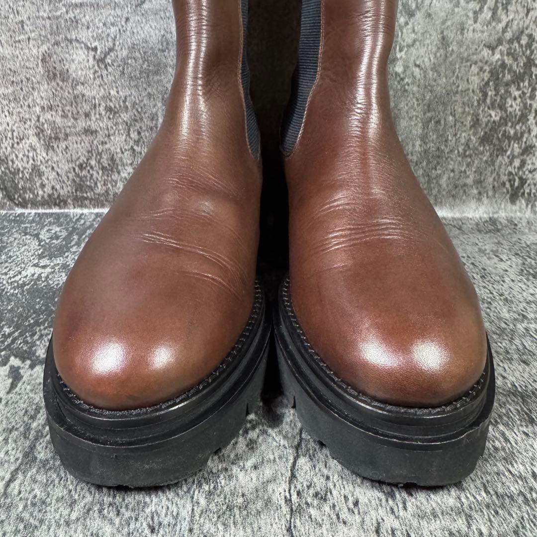 【美品】SAYA サイドゴアブーツ タンクソール ブラウン レザー 24.5cm