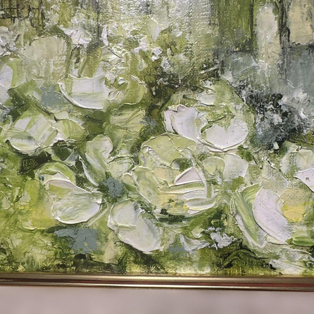 ブ*リ様 セピア色 油彩画 永井弘子 街角の白いバラ 絵画 真作 肉筆