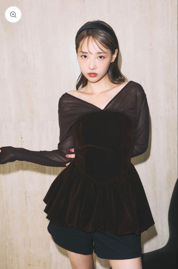 poláura】ベロアビスチェバルーントップス ブラウン FREE 完売品