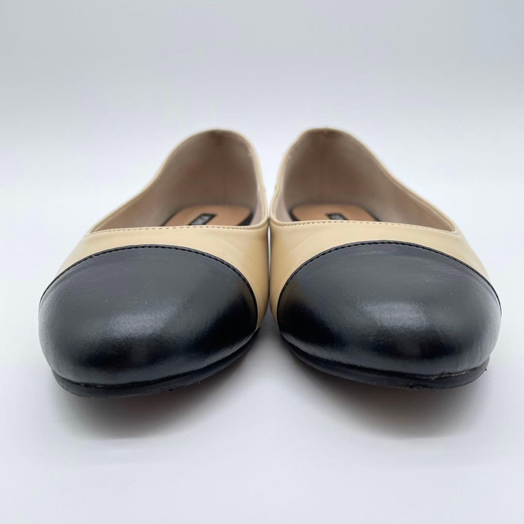 希少カラー OHGA バイカラー フラットシューズ 23cm 黒 ベージュ