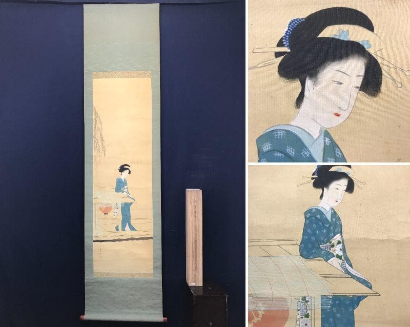 【真作】蕉圃/舟中美人図/美人画/掛軸/名家伝来/AC-175 蕉下美人図軸 文化遺産オンライン