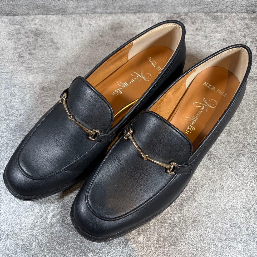 美品 銀座かねまつ AQUA BELL ビットローファー 黒　レザー　23cm 美品】銀座かねまつ ローファー 23.5cm 黒 バックル AQUA BELL - メルカリ