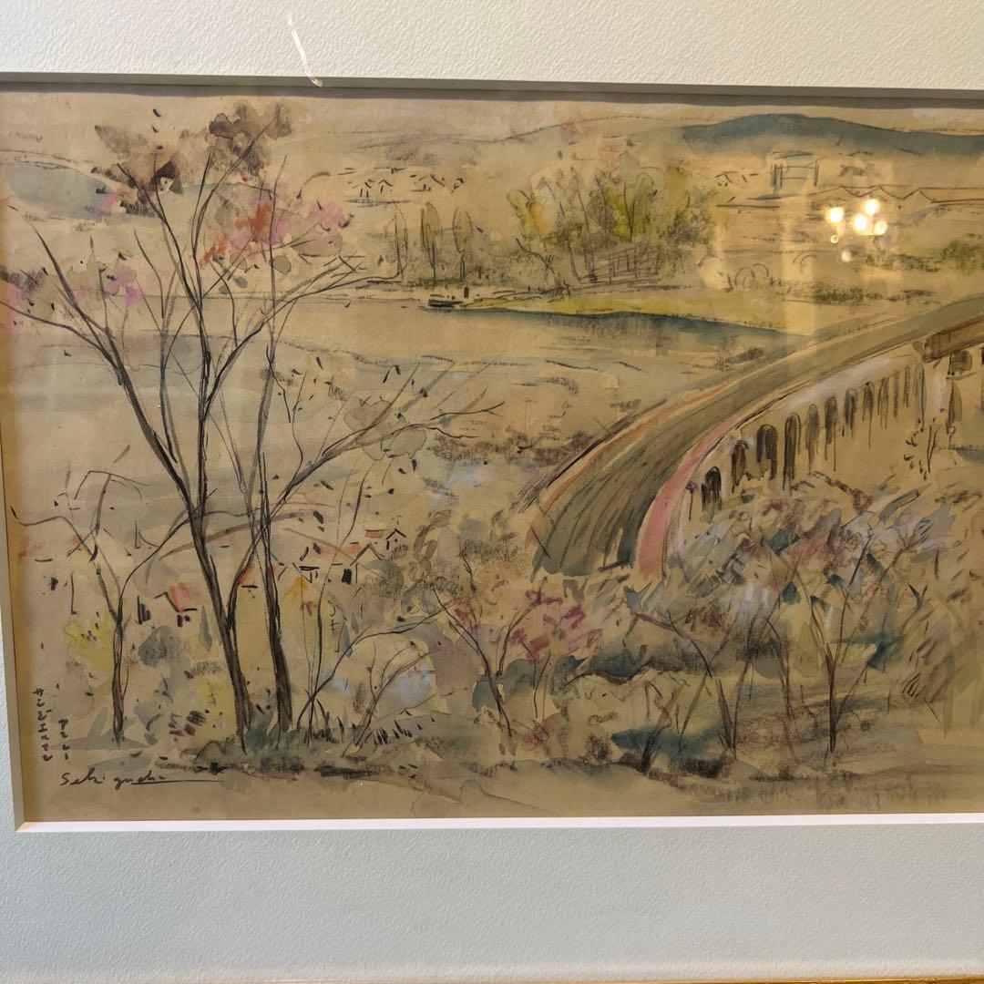 関口俊吾 水彩画 Seki guchi 金色フレーム