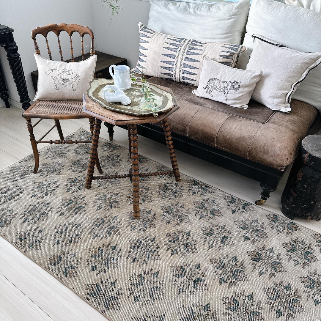 トルコ ヴィンテージラグ A116 ベージュ セージグリーン ダークグリーン