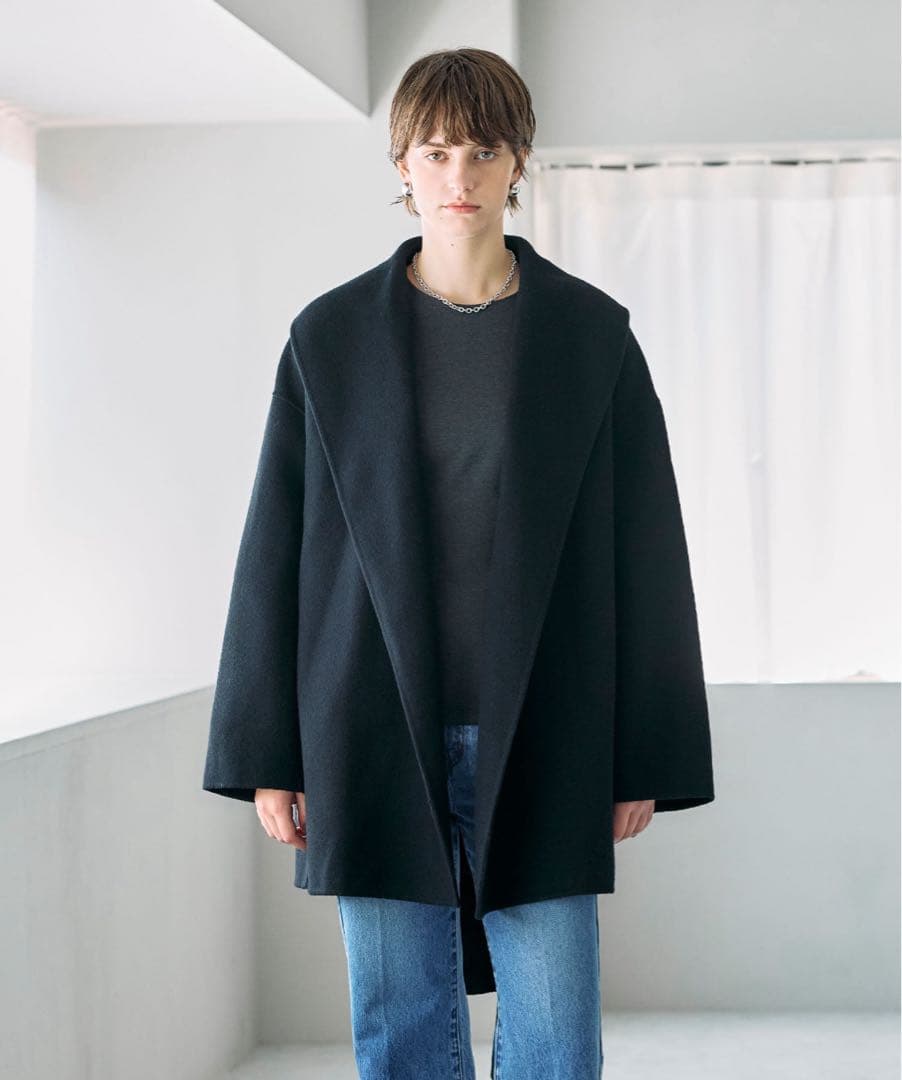 新品　タグ付き　ノーク　ウールメルトンミドルリバーコート　黒 ノーク N.O.R.C ウールメルトンミドルリバーコート （ブラック