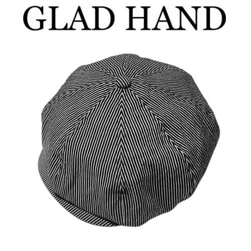 ラスト美品 BY GLADHAND ストライプキャスケット ブラックL 革スベリ ラスト美品✨️BY GLADHAND ストライプキャスケット ブラックL 革