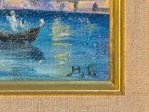 真作】絵画 油彩 ヴェネツィアの運河風景 ゴンドラのある街並み Y159