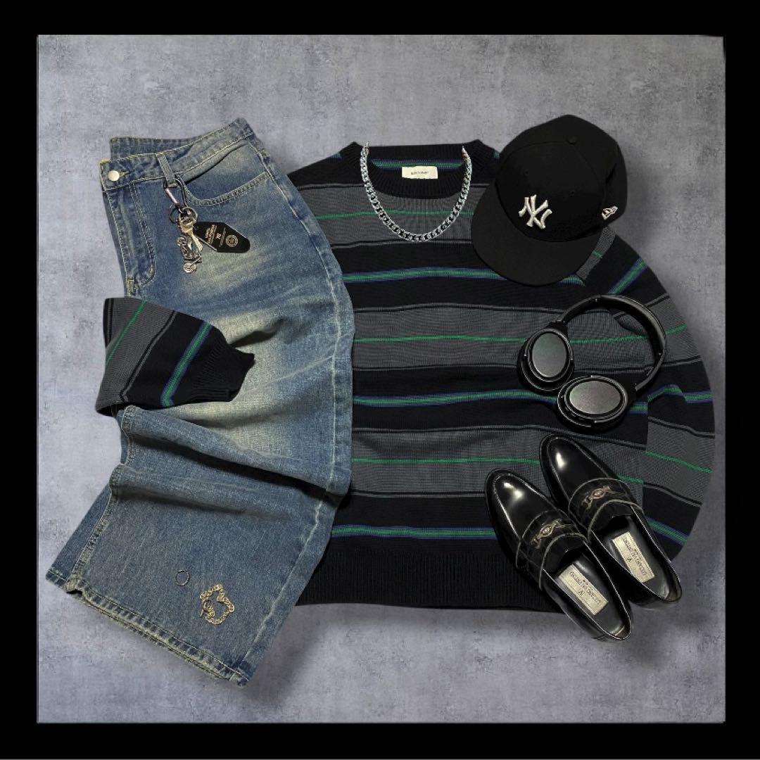 柄 ニット バギー デニム コーデ シティーボーイ c-boy style Autumn is coming🍂💫 #cityboy #cityboyootd #cityboystyle #シティー