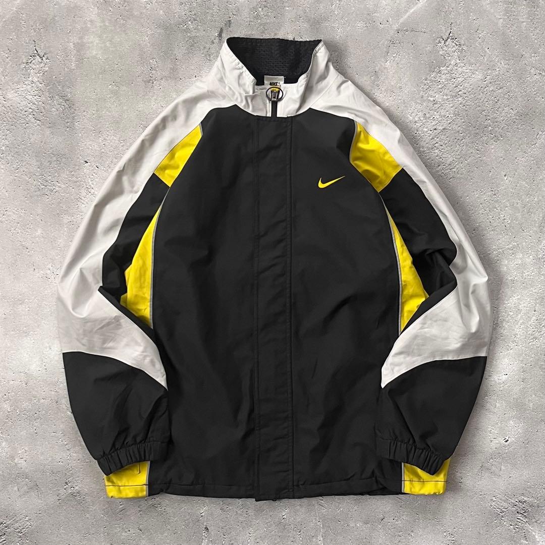 90s NIKE ナイロンジャケット 刺繍 ドローコード マルチカラー テック 90's NIKE ナイキ スウォッシュ 刺繍ロゴ クレイジーパターン サイド