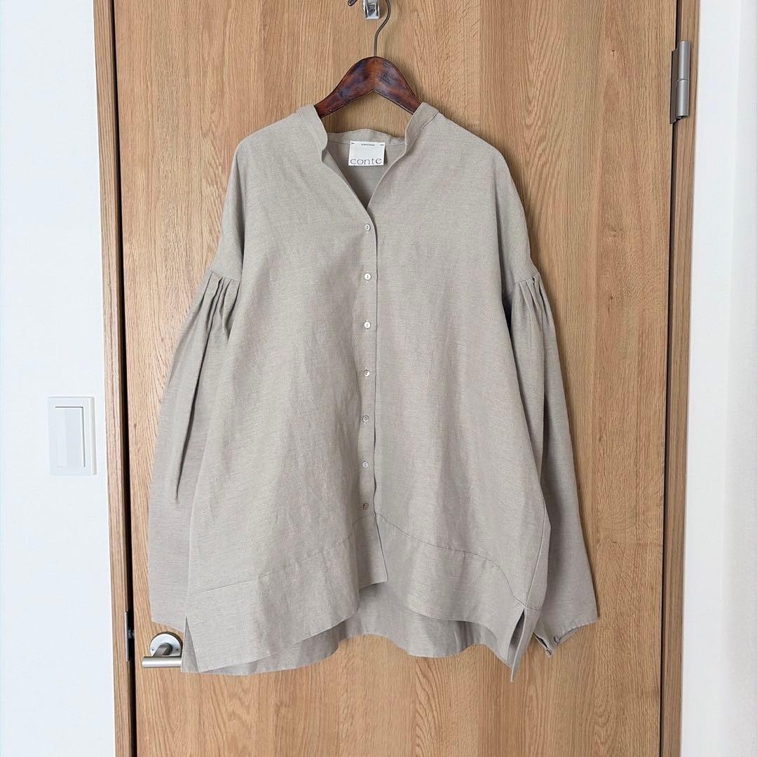 ユナイテッドアローズ ＜conte＞ ギャザースリーブ バンドカラーシャツ