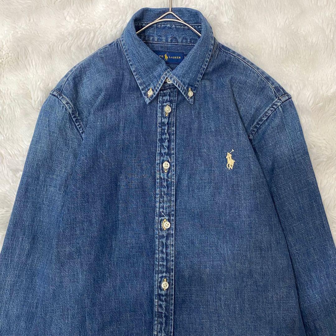 美品】ラルフローレン ポニー 刺繍 デニム シャツ ワンピース 貝ボタン