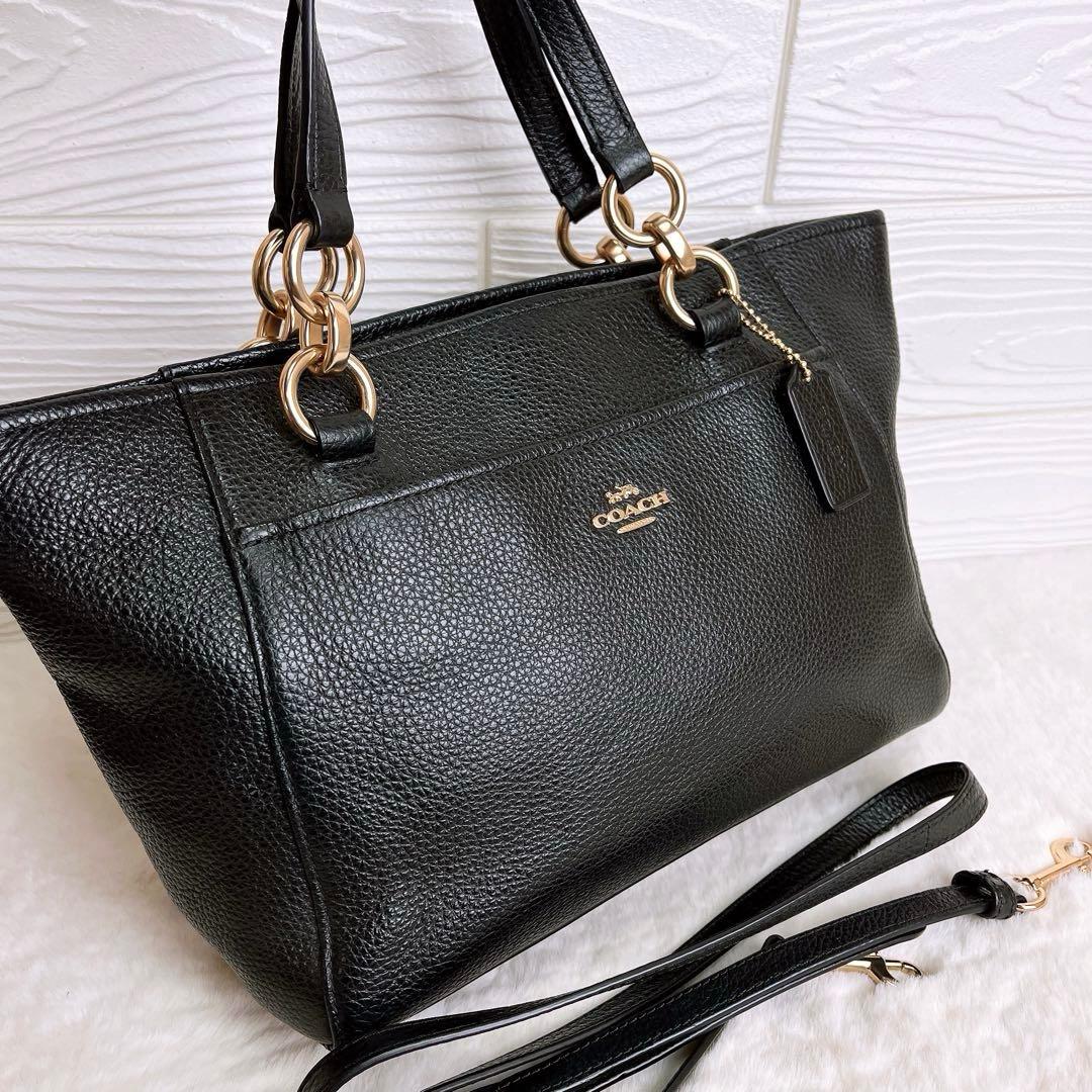 極美品☆COACHコーチ 2wayショルダーバッグ ブラック シボ革レザー