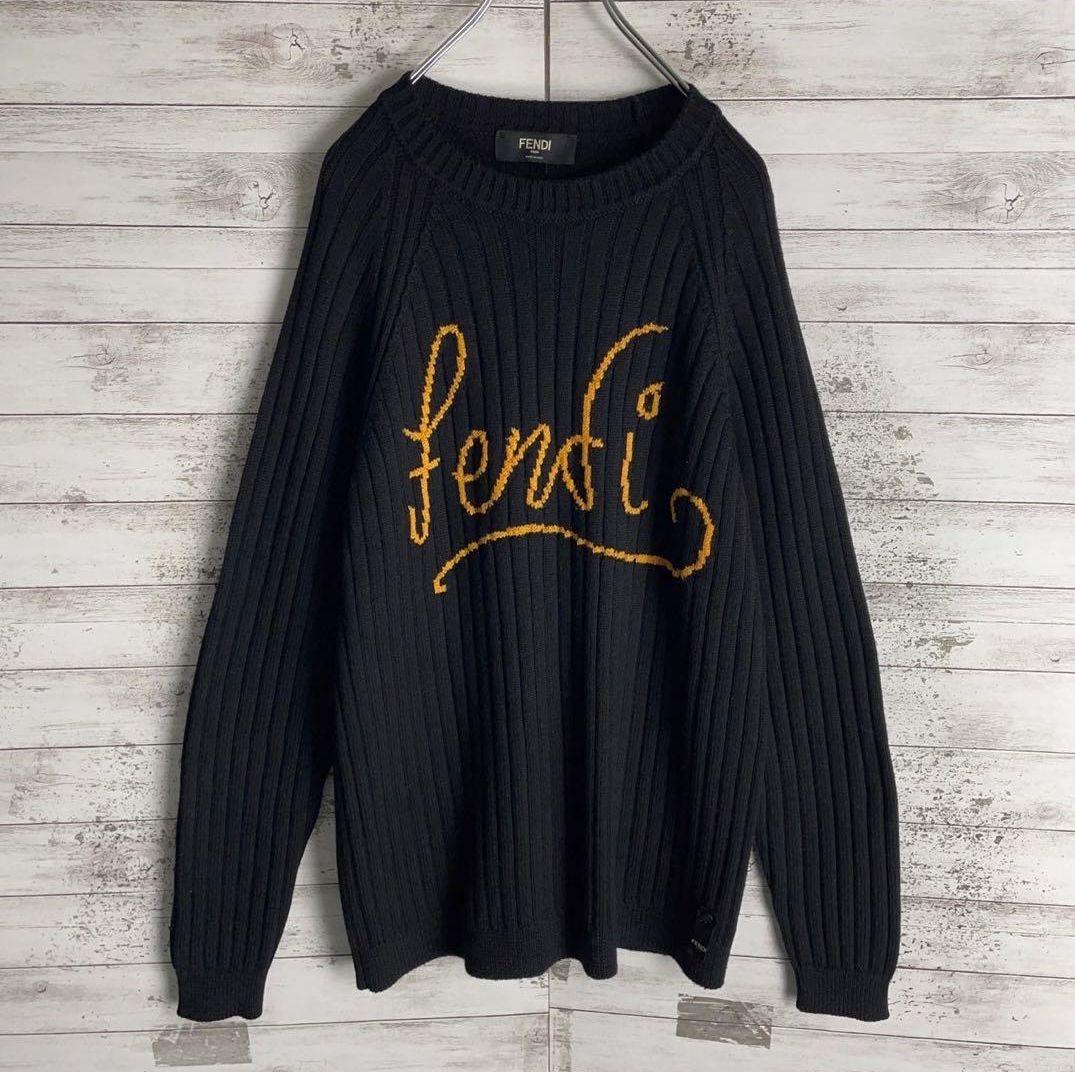 美品✨Fendi フェンディ ロゴ入り ニットセーター 黒 Lサイズ - メルカリ