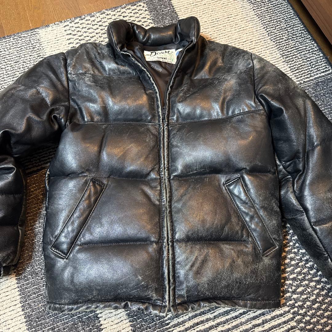 【米国製】schott ダウンジャケット ラムレザー　羊革 Schottショット 羊革オールレザーダウンジャケット42USA製メンズ本革