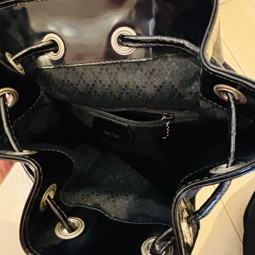 希少✰グッチ バンブー ワンショルダーバッグ 巾着 ナイロン レザー 黒