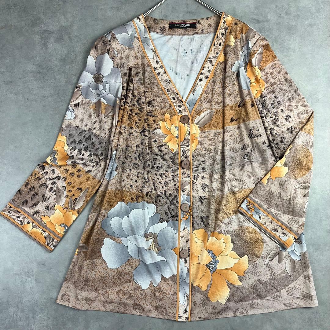 LEONARD レオナール 総柄カーディガン 42 大きいサイズ カンカン 花柄 新品同様 LEONARD レオナール カンカン ロング カーディガン 42 - メルカリ