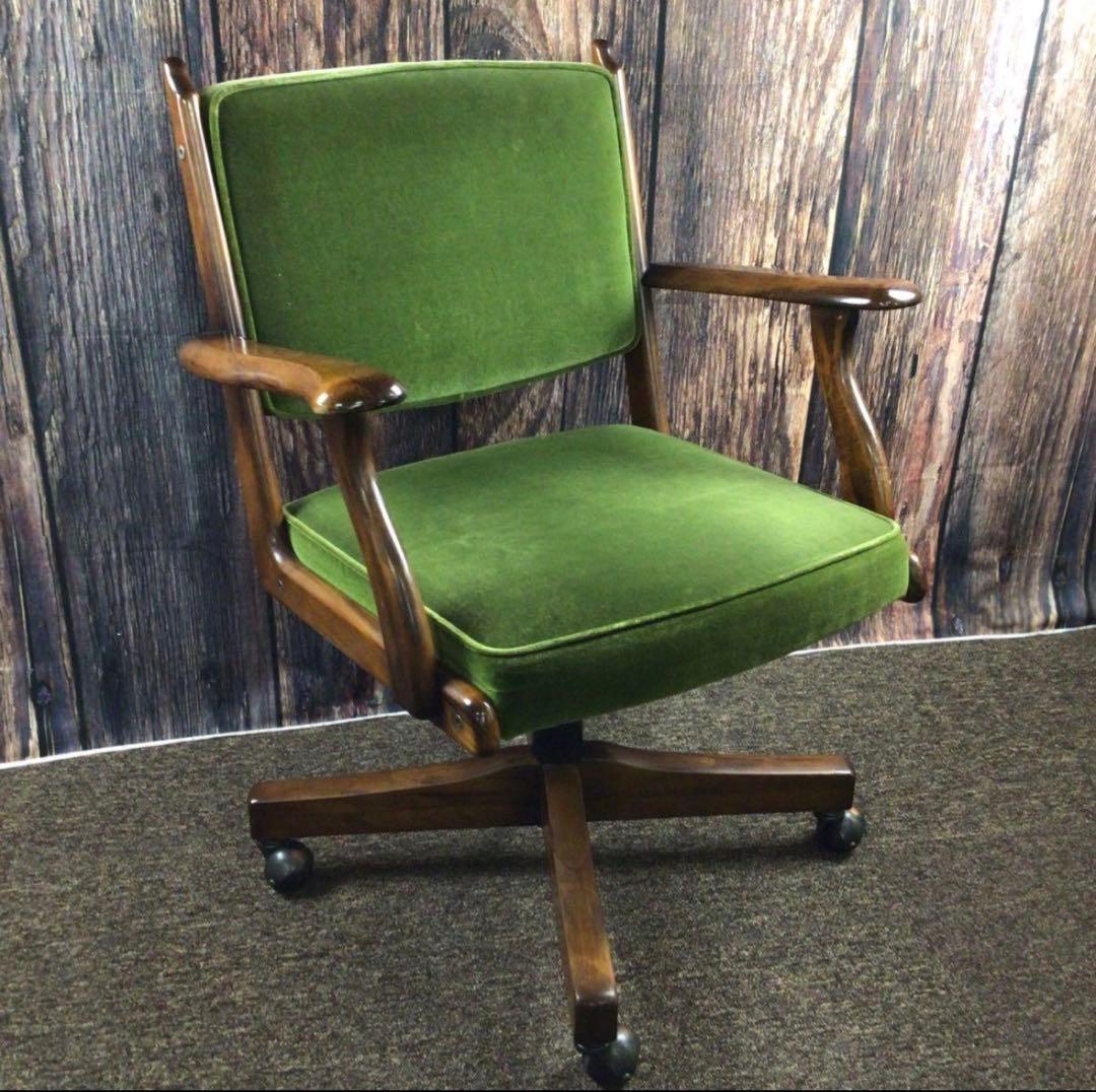 カリモク コロニアル デスクチェア モスグリーン オールドカリモク