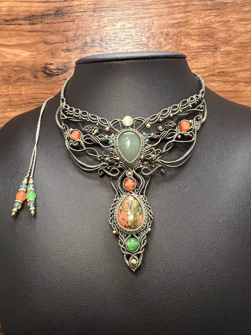 handmade_Luna】マクラメ× アベンチュリン ユナカイト ネックレス