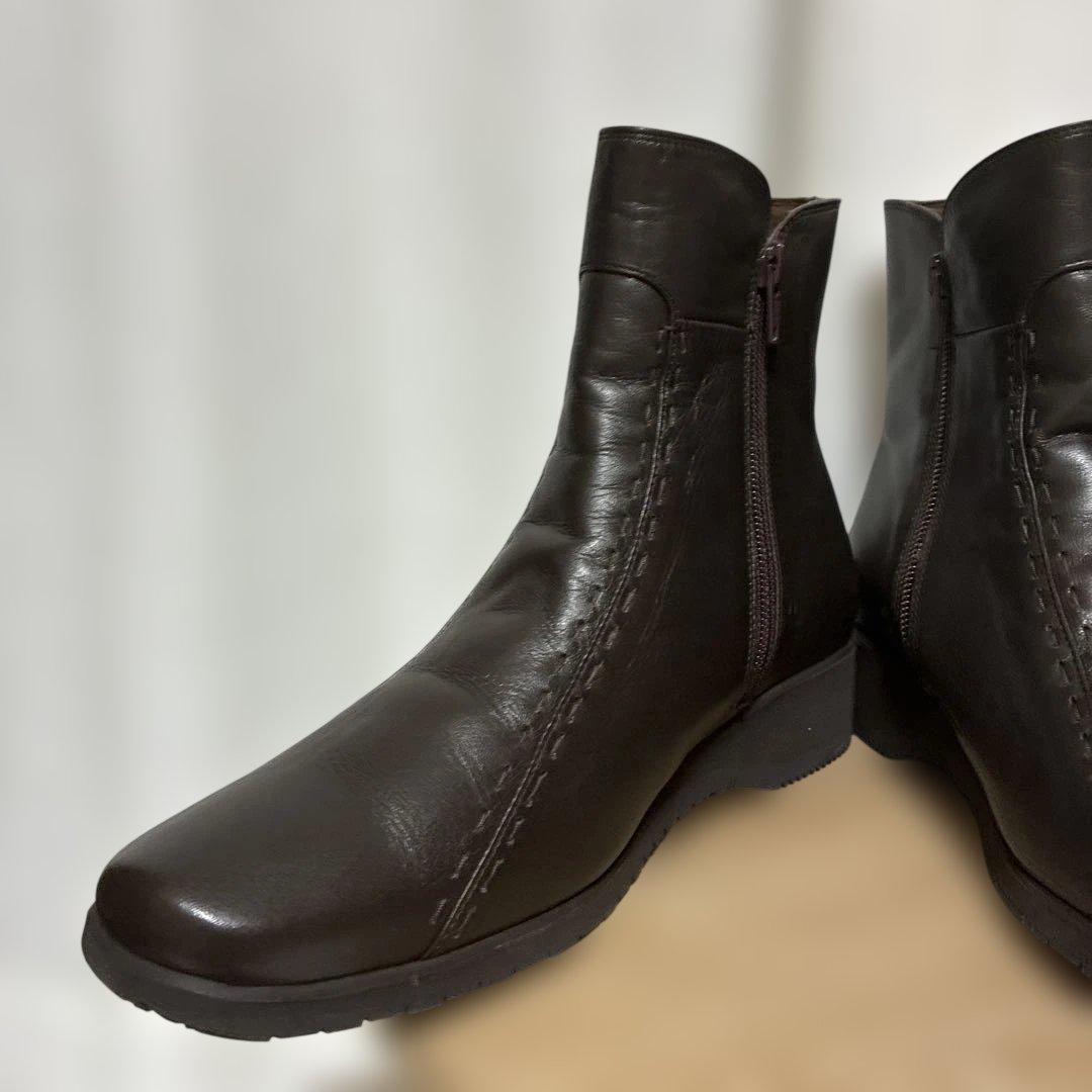 pedala ぺダラ 24cm レザー ショートブーツ ブラウン EEE 茶 - メルカリ