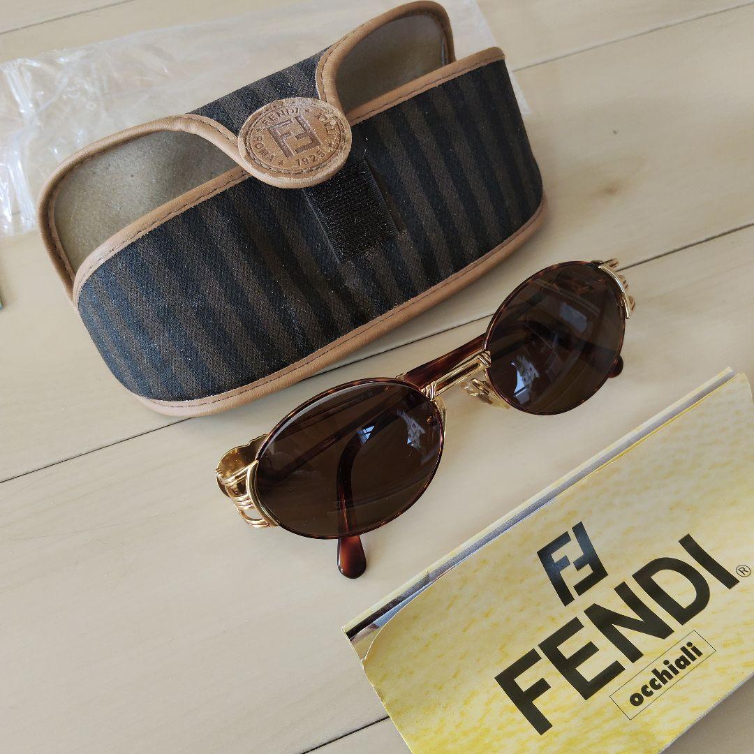 美品】FENDI フェンディ ゴールドフレーム ブラウンレンズ サングラス