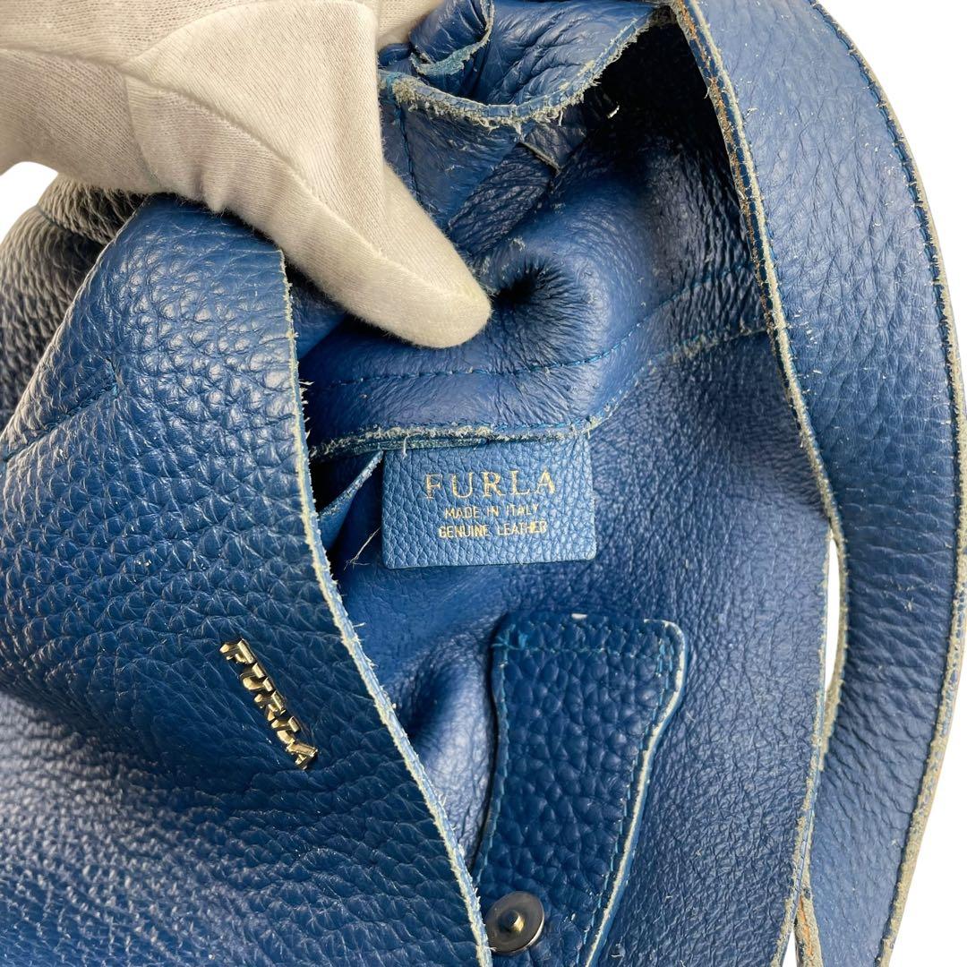 FURLA フルラ カプリッチョ ショルダーバッグ ブルー シボ革 クロス