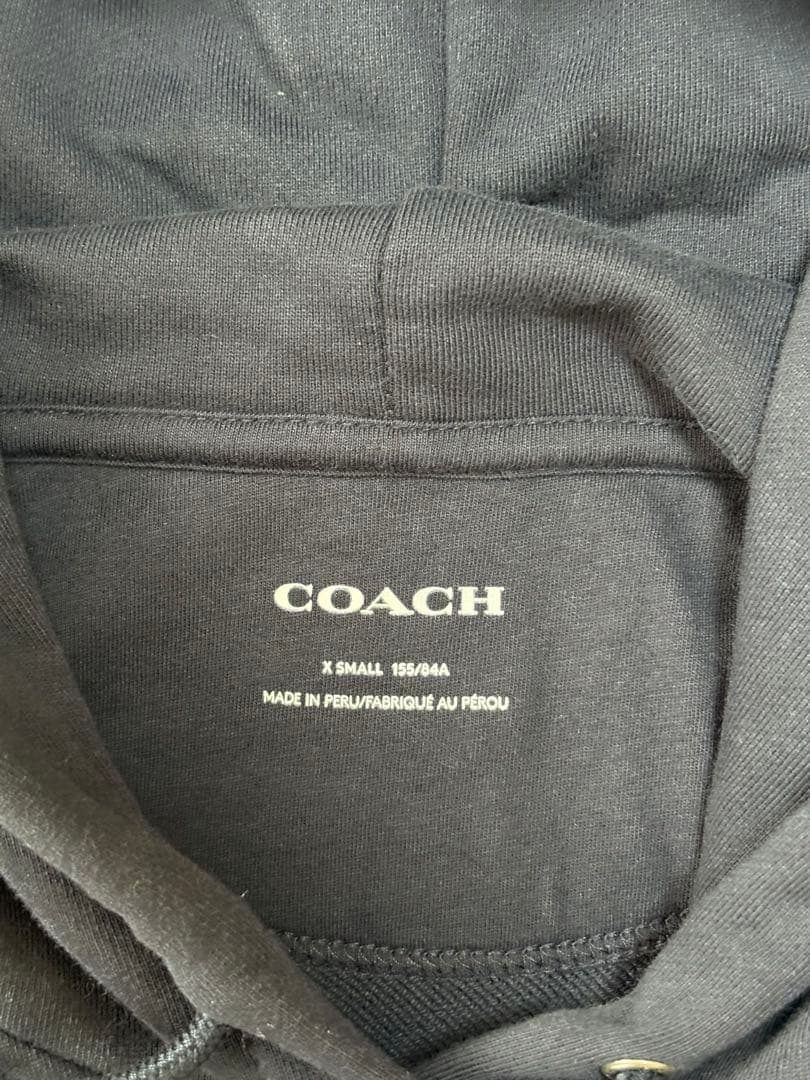 COACH 袖ロゴ スウェットパーカーワンピース XS 黒 コーチ ネイビー