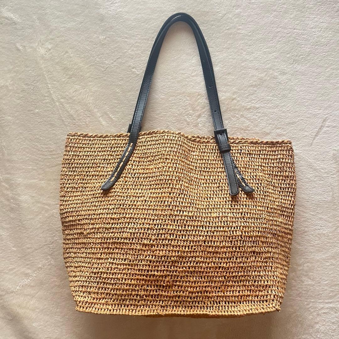 美品希少⭐︎サンアルシデ 持ち手レザーベルト　ラフィアトートバッグ 美品希少⭐︎サンアルシデ 持ち手レザーベルト ラフィアトートバッグ