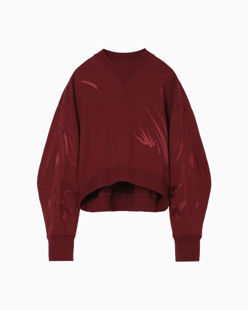 mame マメクロゴウチ　百合　刺繍スウェット　2 ボルドー　赤 Mame Kurogouchi(マメ クロゴウチ)】Floral Motif Embroidered